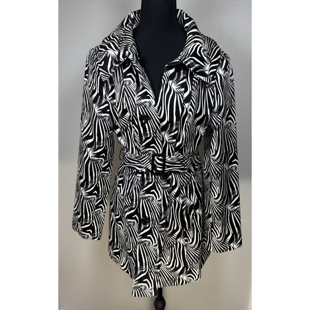 Doncaster Black White Zebra Print Belted Workwear Trench Jacket Statement Coat